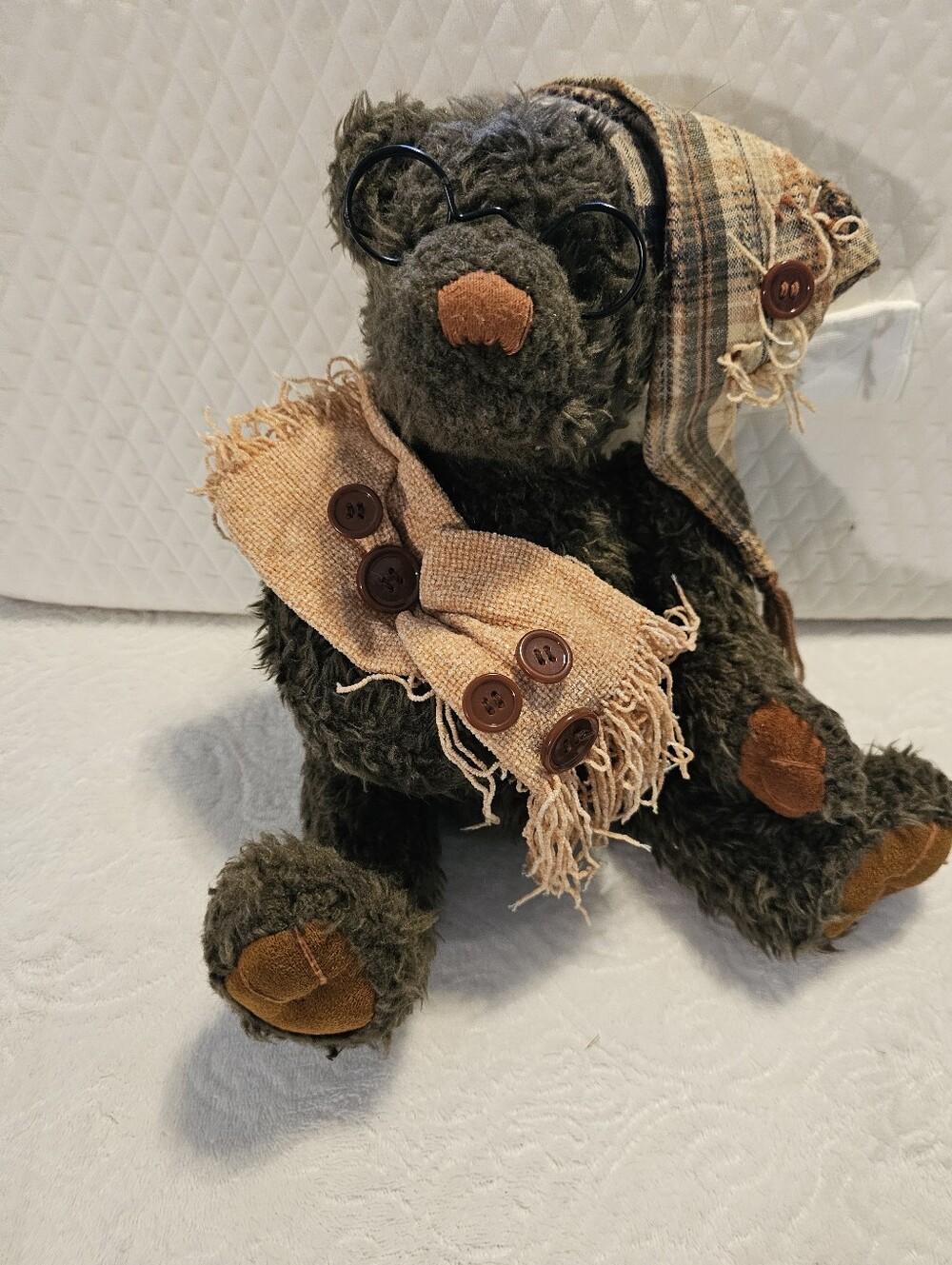 Vntg Dan Dee Collector's Choice Jointed Plush Bear Wire Glasses Nightcap Scarf